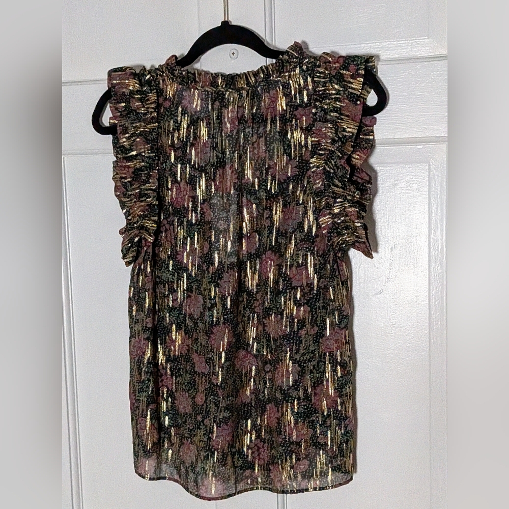 Caballero Laraine Top Starlight Floral Ruffle Sleeve Boho Blouse Silk Blend XS - Picture 6 of 6